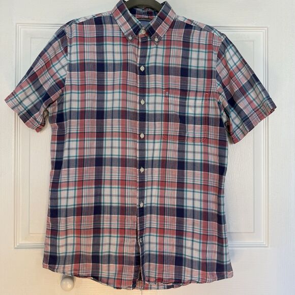 Men’s Izod Saltwater Relaxed Classics Pink/Blue Plaid Button-Down Shirt Size S - Picture 1 of 7
